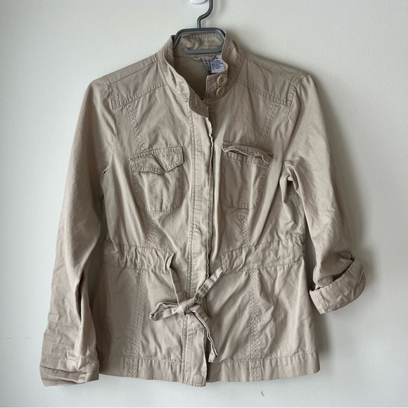 Utility zip jacket with tie waist pockets collared Y2K lightweight spring medium - Picture 2 of 9